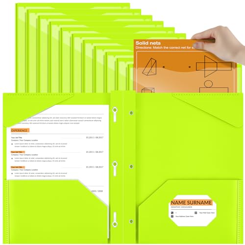 Henoyso 18 Pcs Plastic Folder with Clear Front Pocket and 3 Prong Plastic Folders with Card Slot Pocket Folders with Prongs for School Office (Fluorescent Green) - color: Fluorescent Green