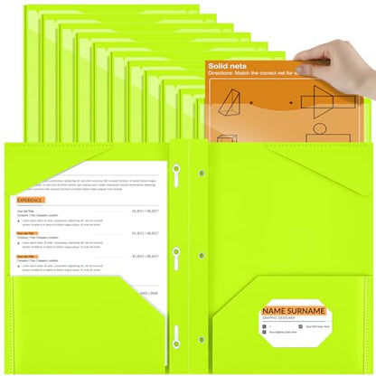 Henoyso 18 Pcs Plastic Folder with Clear Front Pocket and 3 Prong Plastic Folders with Card Slot Pocket Folders with Prongs for School Office (Fluorescent Green) - color: Fluorescent Green