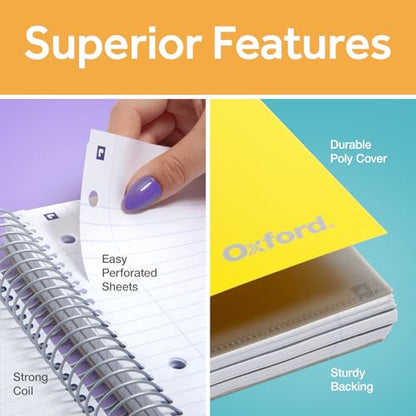 Oxford Spiral Notebook with Free Study App, 3 Subject, Wide Ruled, Ultra Smooth Paper, No Ink Bleed-Through, Strong Poly Yellow Cover, 3 Durable 2 Sided Pockets, 150 Easy Perforated 8.5" x 11" Sheets - color: Yellow