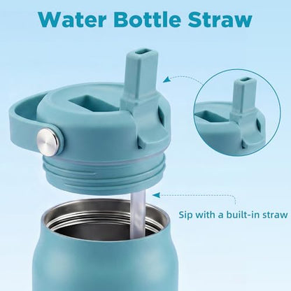 32 oz Insulated Water Bottle with Straw, Leakproof Stainless Steel Bottle with Handle, Non-Slip Silicone Sleeve, Internal Markings, Dishwasher Safe for Travel, Gym, Sports, Mint Blue - color: Mint Blue