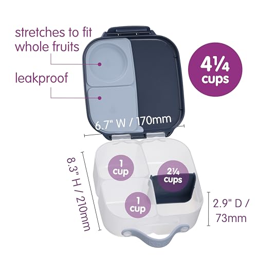 b.box Mini Lunch Box Kids | 4.25 Cup Leak Proof Bento Box for Kids Ages 3+ | 3 Compartment Snack Containers, School Lunch Container, Dishwasher Safe, BPA-Free, PFAS-Free - Midnight - color: Midnight, size: 1-pack