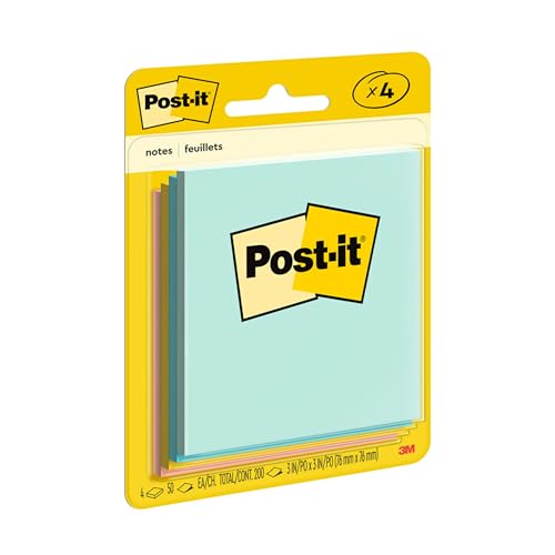 Post-it Notes, 3 x 3 in, Beachside Café Collection, 4 Pads | School Supplies and Office Products