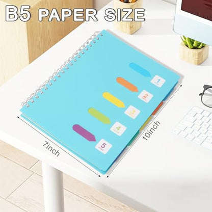 5 Subject Notebook College Ruled Spiral Notebook 7x10 Inch Hardcover Notebook with Divider Tabs 240 Pages Small Notebook for Work B5 Spiral Notebook College Ruled Notebook for Note Taking School,Blue - color: Blue