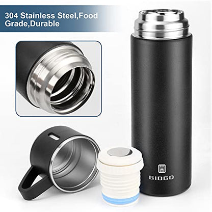 Stainless Steel Thermo 500ml/16.9oz Vacuum Insulated Bottle with Cup for Coffee Hot drink and Cold drink water flask.(Black,Set) - color: Black (Set), size: 16.9 Ounces