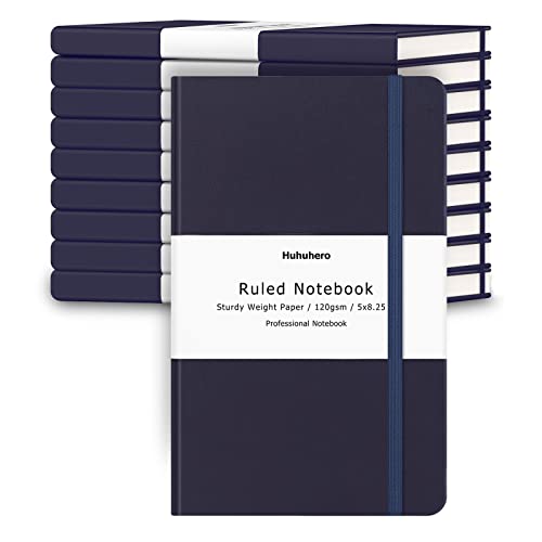 Huhuhero Lind Notebook Journals for Writing, 120Gsm Premium Thick Paper Hardcover Notebooks for Work, Business, Note Taking, Office School Supplies 5"×8.25" (10, Navy Blue) - color: Navy Blue, size: 10