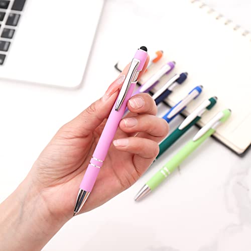 Oddmoal Ballpoint Pen with Stylus Tip, Soft Touch Click Metal Pen, 1.0mm Medium Point, Black Ink, 12 Count(Light Purple) - color: Light Purple - 12 Pens