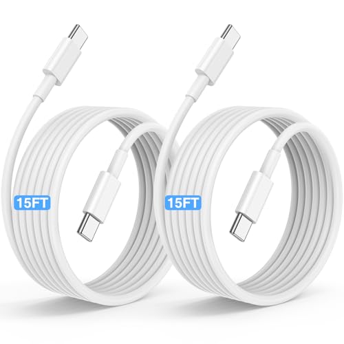 USB C to C Fast Charger Cable 15ft, Long Type C to USB C Charging Cord Wire for Apple iPhone 17 Pro Max/17 Air/16 Pro/15 Plus,MacBook Pro 2021/2020/2019/2018,iPad 12.9/11 inch/Mini/Air,Samsung Galaxy - color: USB C to C - White, size: 15 Feet