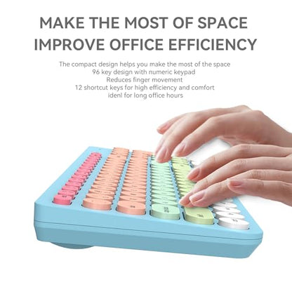 Wireless Keyboard and Mouse Combo, 2.4GHz Colorful Cute Round Keycaps Keyboard for Office Computer PC Desktops Laptop (96 Keys Light Blue) - color: 96 Keys Light Blue