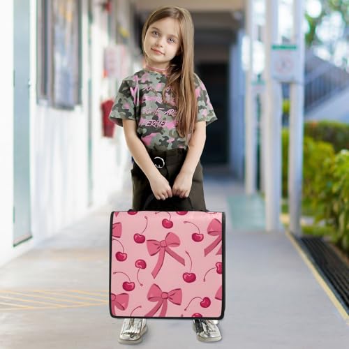 Bow Cherry Pink Zipper Binder Bag 3 Ring Binder with Shoulder Strap Zip Up 500 Sheets Capacity Multi Pockets for School Office Supplies - color: Multi1499, size: Fit 500 Sheets