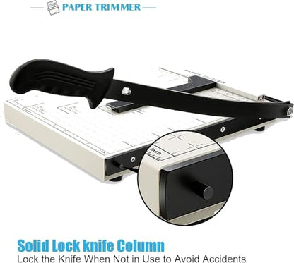Paper Cutter for Cardstock Heavy Duty 12 inch, 12" Cut Length Guillotine Paper Trimmer for Cardstock Metal Base, for Home Office Classroom School