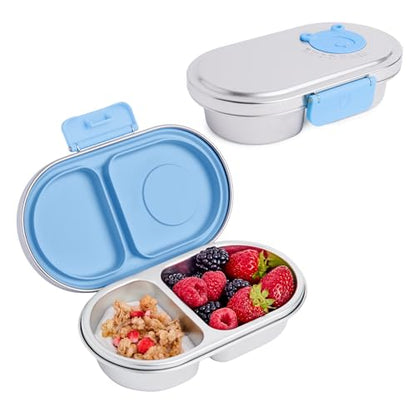 Good Bare Stainless Steel Snack Container for Kids | 2-Compartment Metal Bento Box | Removable Silicone Seal, BPA-Free | Leak-Resistant, Dishwasher Safe | Updated Easy-Open Latch - color: Sky Blue
