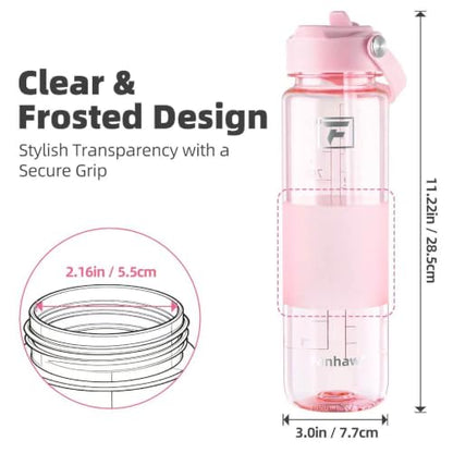 Fanhaw 32 oz Clear Water Bottle with Straw Lid - Tritan, BPA-Free, Lightweight, Wide Mouth, Leak-Proof, Perfect for Gym, Travel, School, Office, and Sports(Cherry Blossom) - color: Cherry Blossom