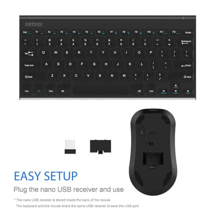 Arteck 2.4G Wireless Keyboard and Mouse Combo Ultra Compact Slim Stainless Keyboard and Ergonomic Mouse for Computer/Desktop/PC/Laptop and Windows 10/8/7 Build in Rechargeable Battery