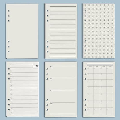 Harphia A6 6 Holes Binder Refill Set, 90Sheets Weekly Planner Insert, 5 Sheets Divider Paper, Today ruler With Inch, Translucent Zipper Bag, Pvc Card Bag, 200Pcs Colorful Index Stickers 005Da6Week - color: Week Paper Set, size: A6