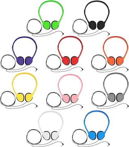 Maeline Bulk Classroom Student Headphones On Ear Stereo Headphones Flexible Adjustable Band for Kids Online Learning, Library, School, Airplane, Travel - 3.5mm Plug - 30 Pack - Multi - color: Multi, size: 30 Pack
