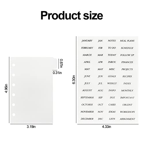 Koqye 12pcs A7 Pocket 6-Ring Binder Dividers with Tabs & Planner Stickers | 3.19" x 4.96", Transparent Sturdy Insertable Notebook Planner Tab Dividers for Binders, Agenda Accessories