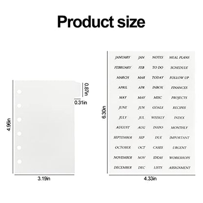 Koqye 12pcs A7 Pocket 6-Ring Binder Dividers with Tabs & Planner Stickers | 3.19" x 4.96", Transparent Sturdy Insertable Notebook Planner Tab Dividers for Binders, Agenda Accessories