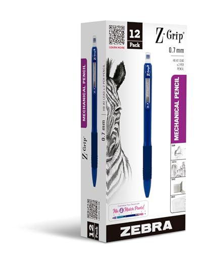 Zebra Pen Z-Grip Mechanical Pencil, 0.7mm #2 HB, Navy Barrels, 12-Pack | Latex-Free Grip, Smooth Writing, Comes Pre-Loaded with Lead and Eraser, Refillable, Ideal for School Supplies (50420) - color: Navy