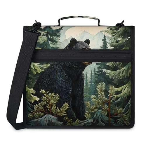 Black BAER Forest Zipper Binder, 3-Ring Binder with Handle Shoulder Strap, Multiple Pockets & Storage Organizer Case - color: Multicolor 6
