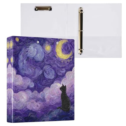 Cat 3 Ring Binder Oil Painting Sky 1.5 inch Binders Three Ring Binders with Clipboard Hold 200 Sheets for Office Supplies - color: Oil Painting Sky Cat