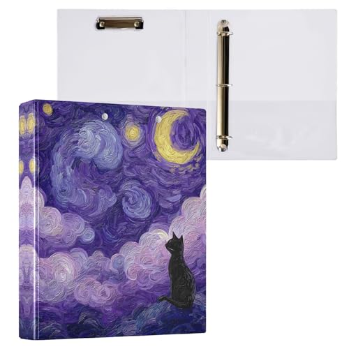 Cat 3 Ring Binder Oil Painting Sky 1.5 inch Binders Three Ring Binders with Clipboard Hold 200 Sheets for Office Supplies - color: Oil Painting Sky Cat