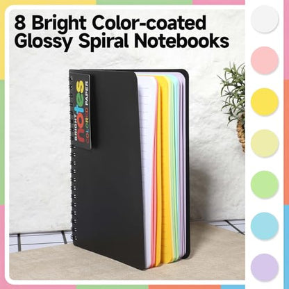 8 Pack 5 x 7 Inch Spiral Notebook, 100 Sheets/200 Pages Spiral Journals Note Books with Durable Poly Cover, 7 Bright Neon Colored Lined Paper Memo Pads Journaling Notebook for School, Office