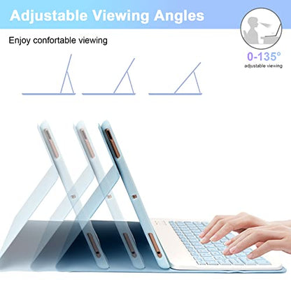 SOPPY Bluetooth Keyboard Case with Mouse for iPad 9th Gen 2021, 8th Gen 2020, 7th Gen 2019 10.2", Air 3 & Pro 10.5", Detachable Wireless Keyboard, Slim Protective Cover, Rechargeable, Blue - color: Sky Blue, size: 10.2 & 10.5 inch