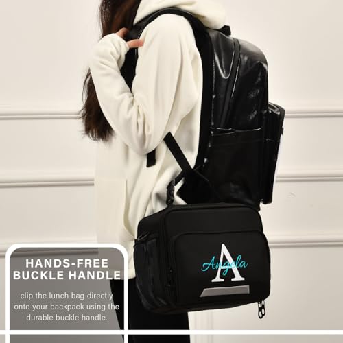 Custom Student Lunch Bag for Boys Girls Black Solid Color Personalized Name Lunch Box Insulated Cooler Bag for School Picnic Office - color: Multi01