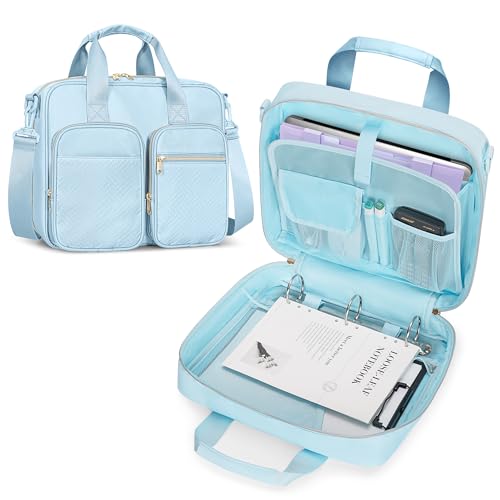 3 Ring Zipper Binder, 2 Inch Ring Binder Organizer Bag with Strap | Binder Bag Fits 13" Laptop & 500 Sheets, Detachable Shoulder Strap, Large Capacity Zip Up Portfolio Folder Bag for Office - color: Blue