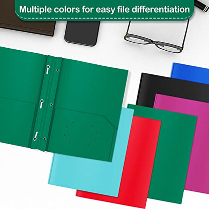 Heavy Duty Plastic Folder, 60 Pack, Pocket Folder with brads, Letter Size Poly File, Plastic Folders with 3 Prongs Fasteners - Green - color: Green, size: 60 PACK
