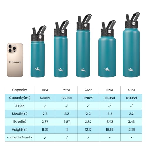 Konokyo 18 oz Insulated Stainless Steel Water Bottle with Straw Lid - color: Light Blue, size: 18 Ounces