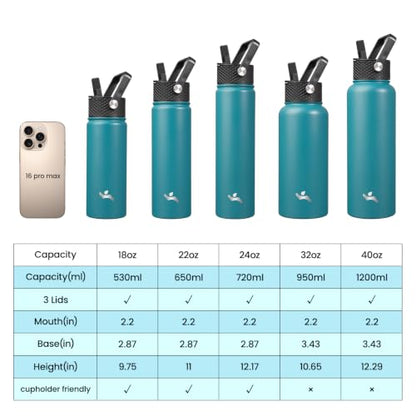 Konokyo 18 oz Insulated Stainless Steel Water Bottle with Straw Lid - color: Light Blue, size: 18 Ounces