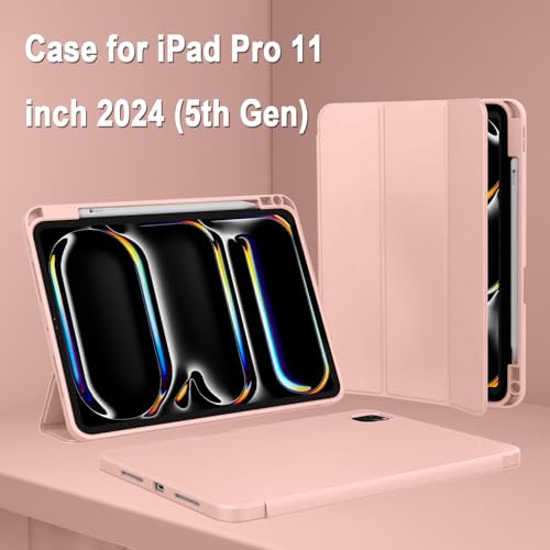 ZryXal iPad Pro 11 Inch Case (M5) 2025/ (M4) 2024 (Model: A2836/A2837/A3006), Trifold Stand Smart Cover with Pencil Holder and Soft TPU Back, Auto Wake/Sleep (Rose Gold) - color: Rose Gold