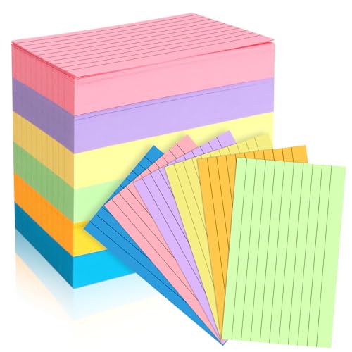 Tecmisse 600 Pieces Index Cards Rulded, Colorful Flash Cards 3 x 5 Index Card Bulk,Colored Index Cards 3x5, Note Cards Punched for School Learning, Office and Home Uses (Normal Thickness) - color: Normal Thickness