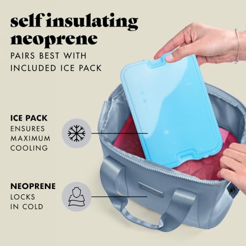 Fit & Fresh Remi Lunch Bag for Women Work – Neoprene Lunch Tote with Containers & Ice Pack, Reusable Meal Prep Lunch Box, Large Capacity, Machine Washable, Slate - color: Blue