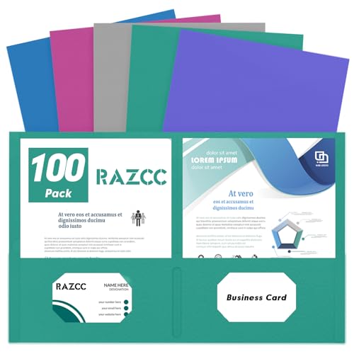 Two Pocket Folders, RAZCC 100 Pack 2 Pocket Folders Fit Letter Size Paper, Paper Folders with Pockets for School Office Business Home, Assorted 5 Colors - color: Dark Colors