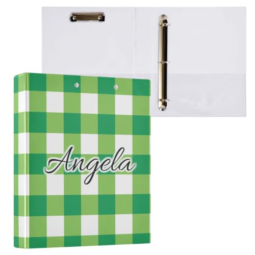 Custom 3 Ring Binder 1.5 Inch Round Rings Green White Checkerboard Personalized Name Binders Organizer Fashion View Binder with 2 Pockets for School Office Supplies - color: Multi17