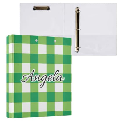 Custom 3 Ring Binder 1.5 Inch Round Rings Green White Checkerboard Personalized Name Binders Organizer Fashion View Binder with 2 Pockets for School Office Supplies - color: Multi17