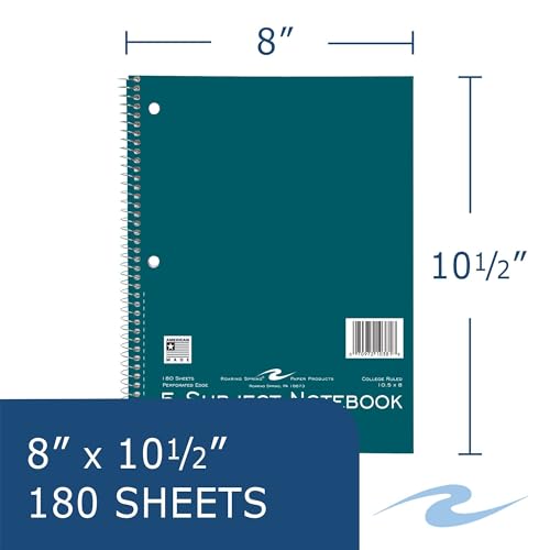 Roaring Spring College Ruled 5 Subject Notebook, Wirebound Writing Notebook, 4 Pack, 180 Sheets, 8 x 10.5 Inches, Made in USA, Ideal for Students, School, & Office - size: 5 Subject