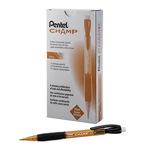Pentel CHAMP Mechanical Pencil, (0.9mm), Tinted Orange Barrel, Box of 12 (AL19F) - color: Orange, size: 1 Count (Pack of 12), style: 0.9 mm