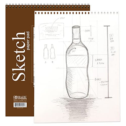BAZIC Products Spiral Sketch Pad, Top Bound, 9 x 12 in, 30 Sheets, 48-Case | 30-sheet spiral sketch pad, smooth drawing paper for sketching, shading - color: 30 Sheets - 9"x12", size: 48-Pack