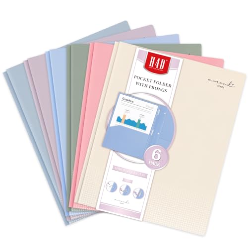 H4D Plastic 2 Pocket Folders with Prongs, 8.5x11, Pastel Colors, 6 Pack | 3 Prongs, Letter Size, Heavyweight, Durable, Waterproof, PP Plastic, Soft Colors - color: Pastel Colors