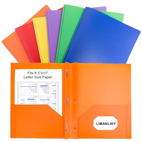 6 Pack Plastic Folders with Pockets and 3 Prongs,Colored Two Pockets folders for Docments,Assort Colors