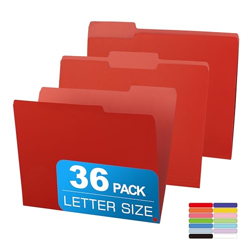 Two-Tone File Folder 8.5 x 11 Inch,36 Pack Red File Folders,1/3 Cut Tabs File Folder Letter Size,Colored File Folders,Manila File Folders for Office,School and Home,Organization - color: Red, style: 36 Packs