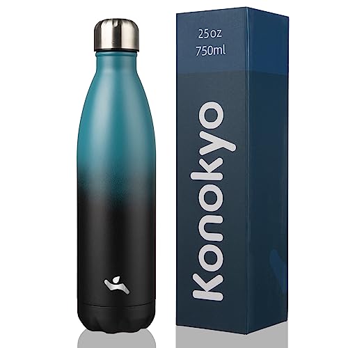 Konokyo Insulated Water Bottles,25 oz Double Wall Stainless Steel Vacumm Metal Flask for Sports Travel,Indigo Black - color: Indigo Black, size: 25 Ounces