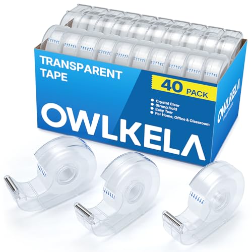 OWLKELA 40 Pack Clear Tapes and Refillable Dispensers, 0.7" x 28 yds per roll, Transparent Tape Refills, Office Tape with Dispenser for Home, School, 1 inch White core - size: 40 Pcs