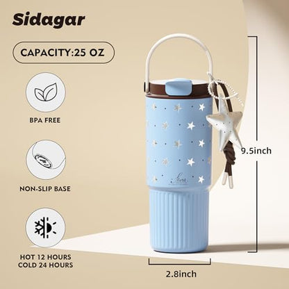 26oz Insulated Water Bottle with Straw and Spout Lid, 316 Stainless Steel, 24H Cold 12H Hot, 100% Leakproof Tumbler for Car Cup Holder Gym Travel Office, Star Charm Aesthetic Starry Blue Gift - color: Starry Blue