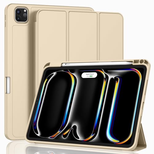 ZryXal iPad Pro 11 Inch Case (M5) 2025/ (M4) 2024 (Model: A2836/A2837/A3006), Trifold Stand Smart Cover with Pencil Holder and Soft TPU Back, Auto Wake/Sleep (Champagne Gold) - color: Champagne Gold