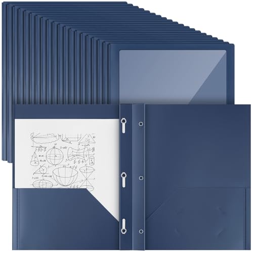 Teling 24pcs Heavy Duty Plastic Folders with Clear Front Pocket and Card Slot, 3 Prongs and 2 Pockets, Letter-Size, Reports Document Presentations Office Supplies, Back to School Gifts (Blue) - color: Blue