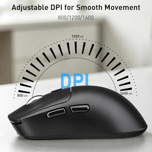 Wireless Mouse,Bluetooth and 2.4G USB Wireless Connection,Rechargeable Lightweight Mouse,800/1200/1600 Adjustable DPI, Compatible for Laptop/MacBook/PC/Desktop-Black